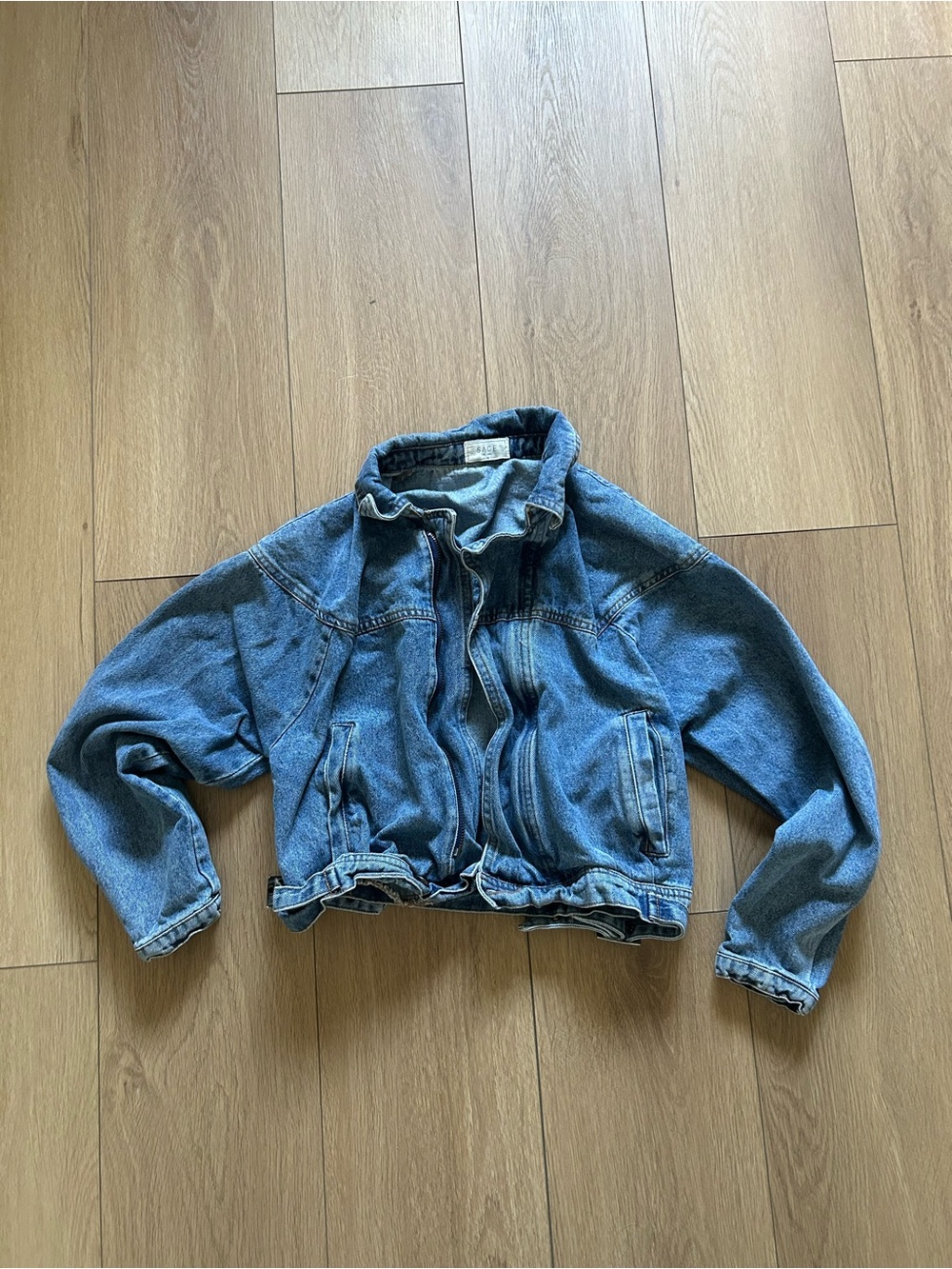 Sage Light Blue Cropped Denim Jacket